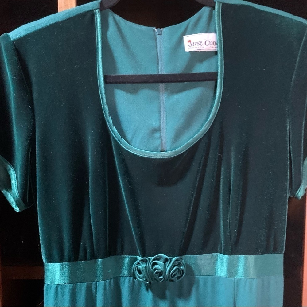 80s 90s Hunter Green Vintage Velvet Top Long Butter Mom Dress Woman’s Med/Large - Picture 12 of 17